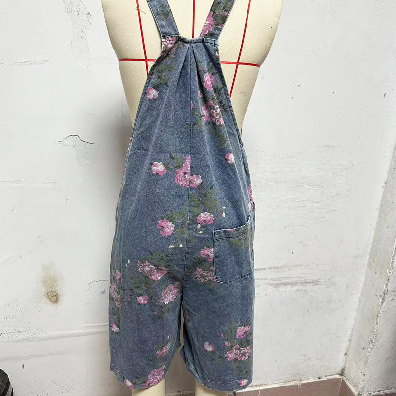 💥Fashionable Vintage Floral Print Denim Jumpsuit