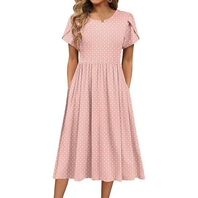 👗Women's Elegant Round Neck Midi Dress with Pockets