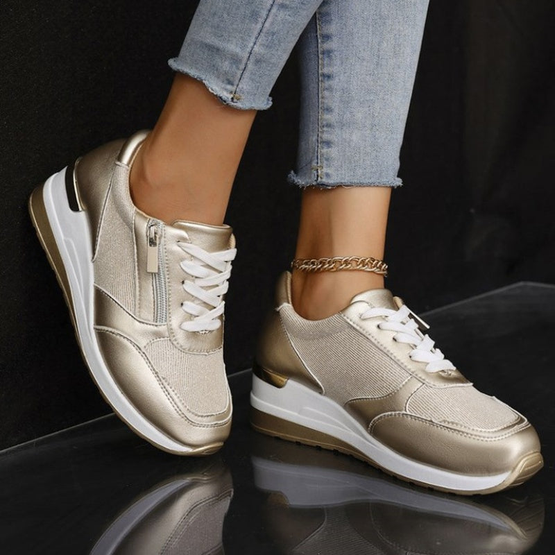 🍂Women's Casual Mesh Lace-Up Wedge Sole Sneakers with Side Zipper
