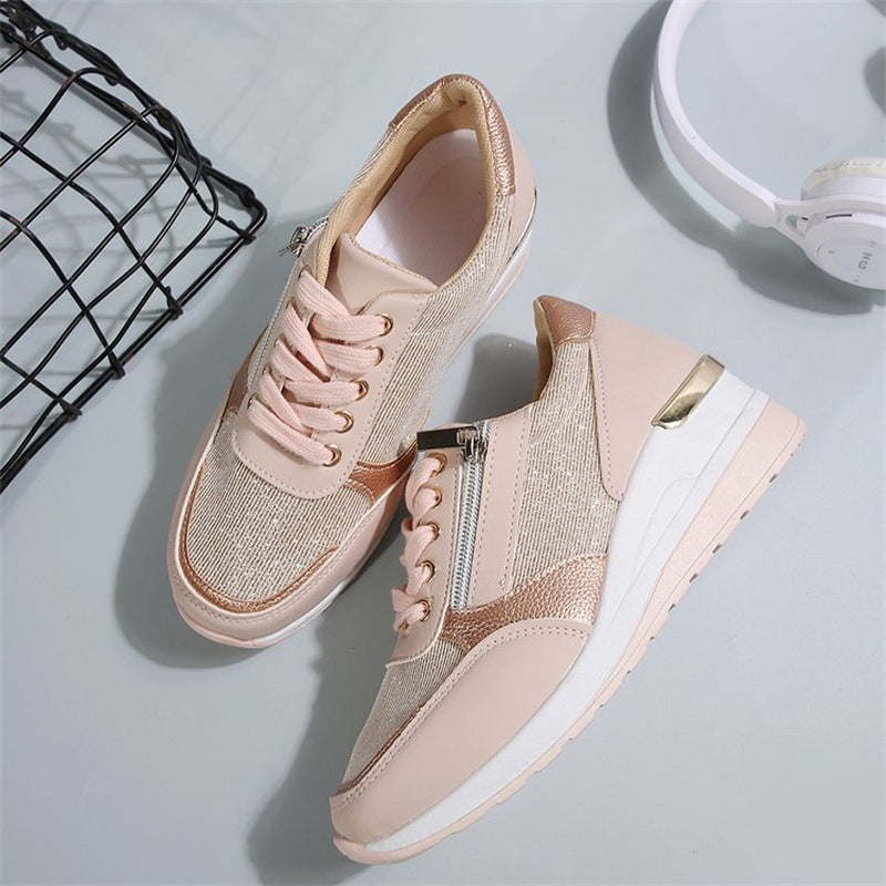 🍂Women's Casual Mesh Lace-Up Wedge Sole Sneakers with Side Zipper
