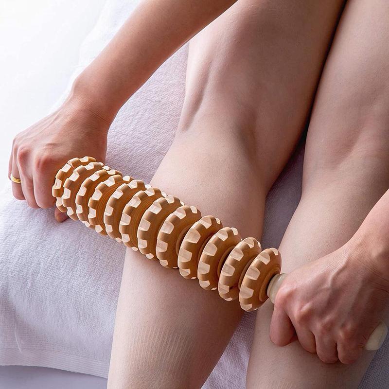 💥12 Rollers Curved Wooden Massage Stick