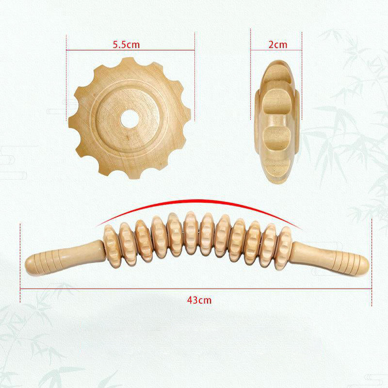 💥12 Rollers Curved Wooden Massage Stick