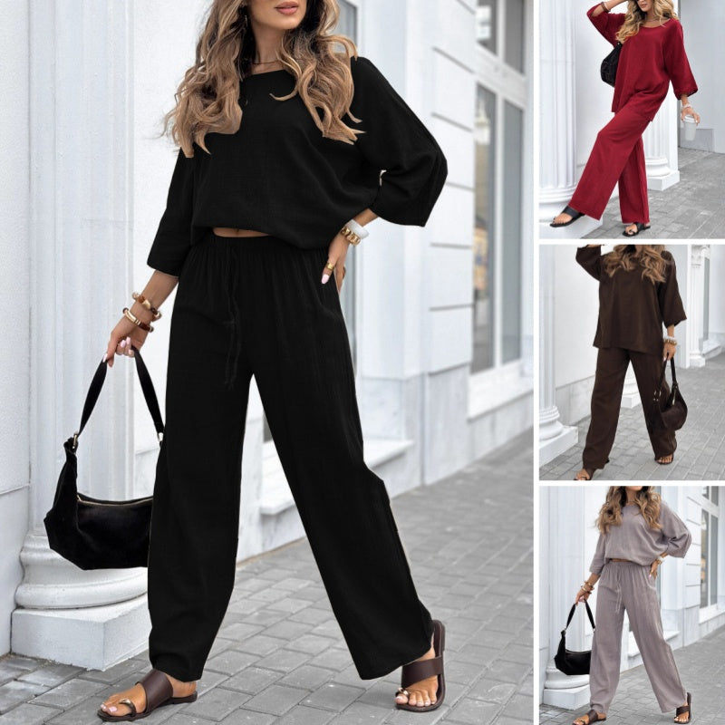 🍂Women's Casual Solid Color Long Sleeve Top & Pants Set