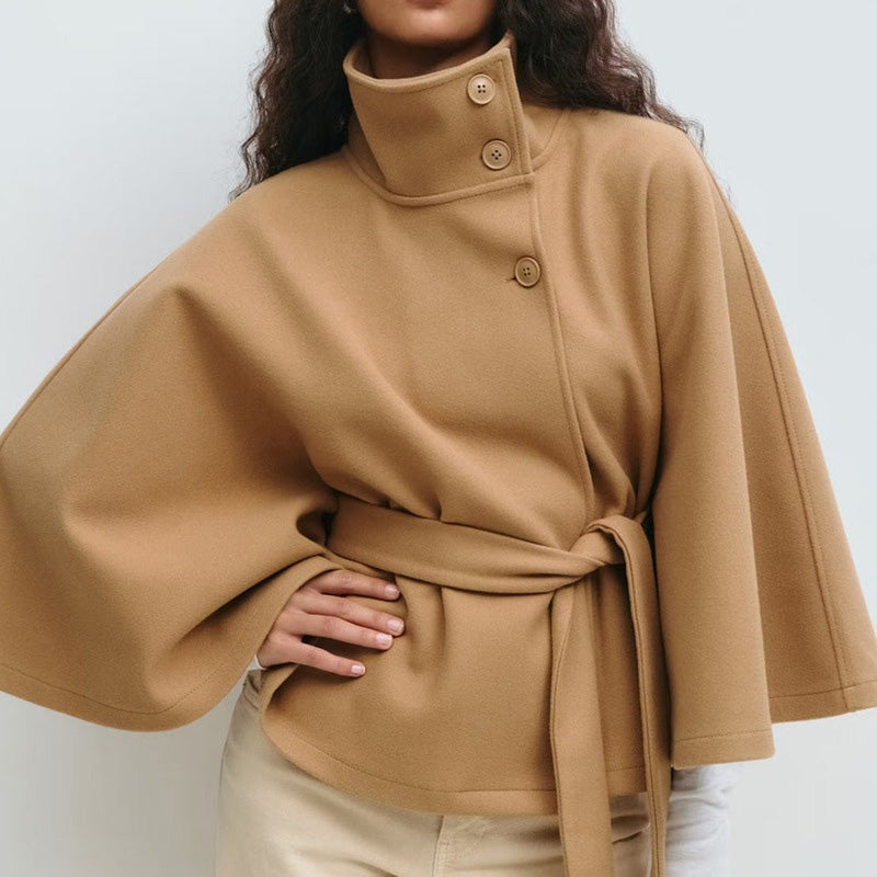 🍂Women's Stand Collar Cape-Style Coat with Belt