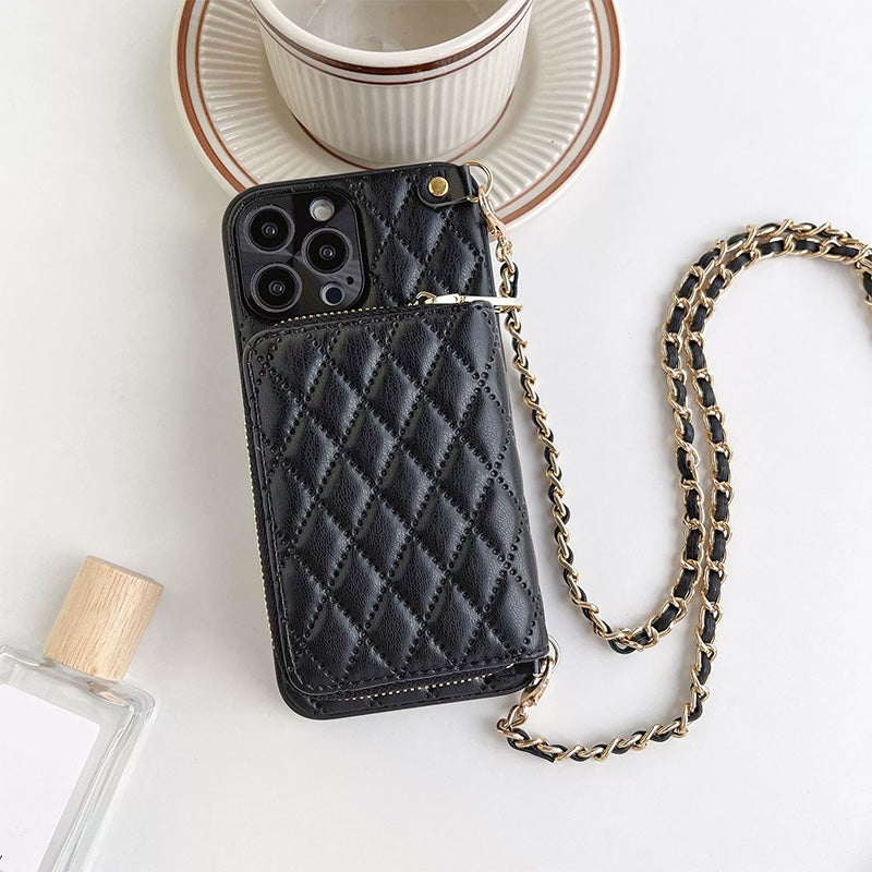Chic Zipper Wallet Phone Case with Chain Strap