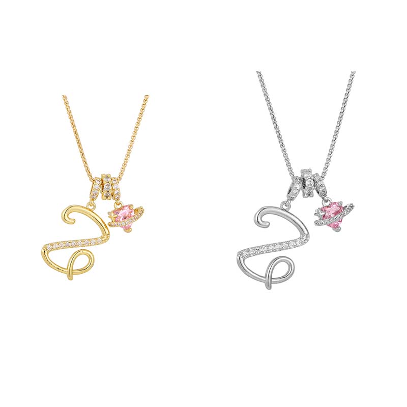 💖Initial Letter Necklace with Pink Heart Charm✨