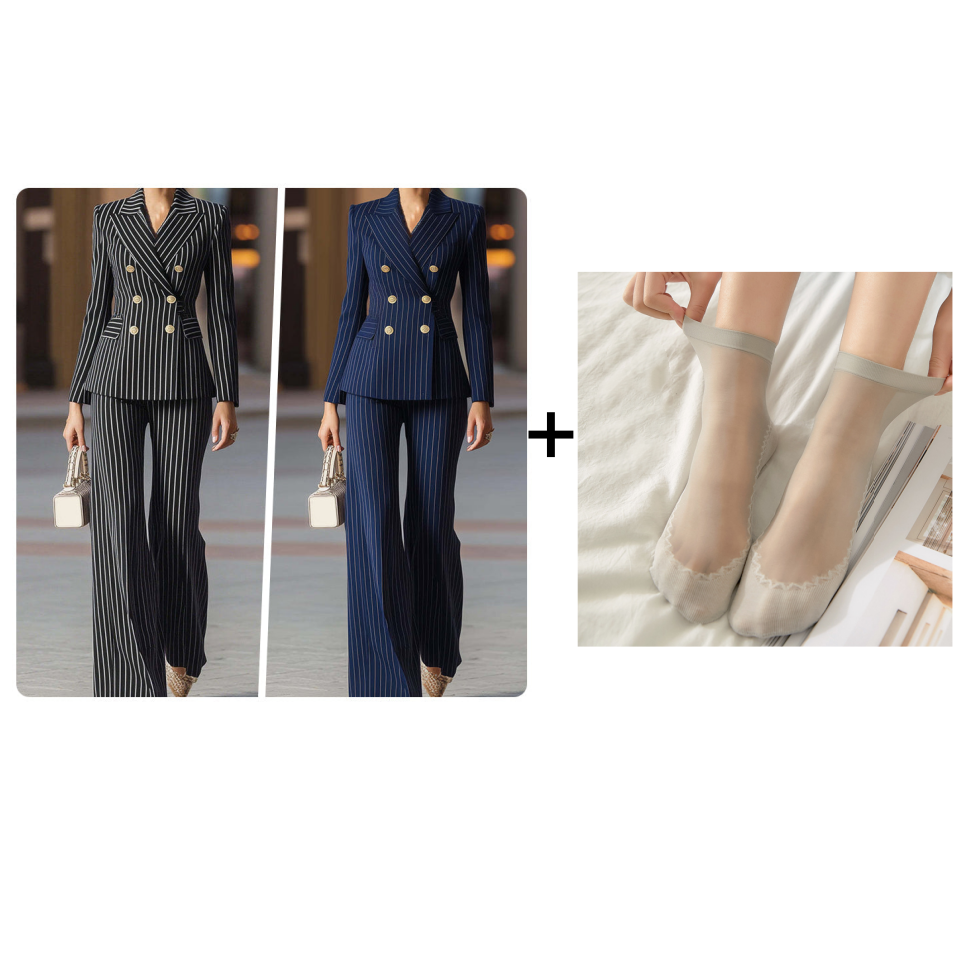 📢📢49% OFF !!!⏰Women's Pinstripe Double-Breasted Suit Set
