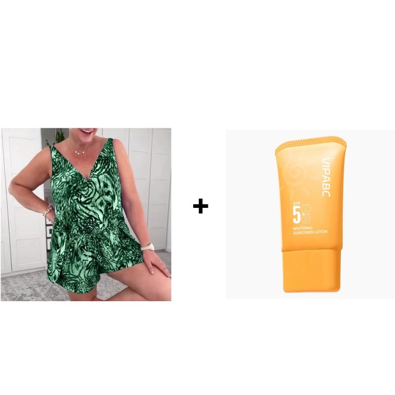 🌸Essential for a seaside holiday🌸Sleeveless V-Neck Printed Swimsuit 😍Free Sunscreen