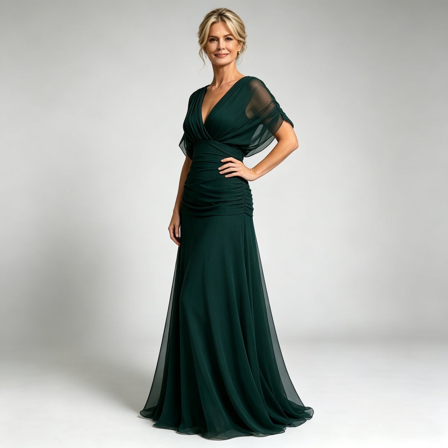 V-neck cold shoulder long dress