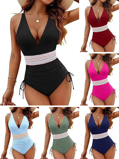 🩱☀️Hot Sales-49% OFF🌊🏖️Women Tummy Control Drawstring One Piece Slimming Modest Swimsuit
