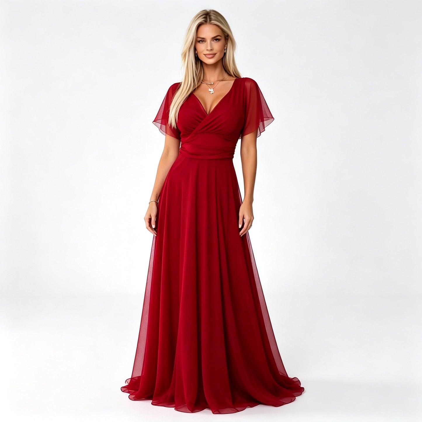 V-neck cold shoulder long dress