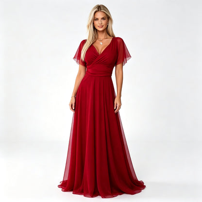 V-neck cold shoulder long dress