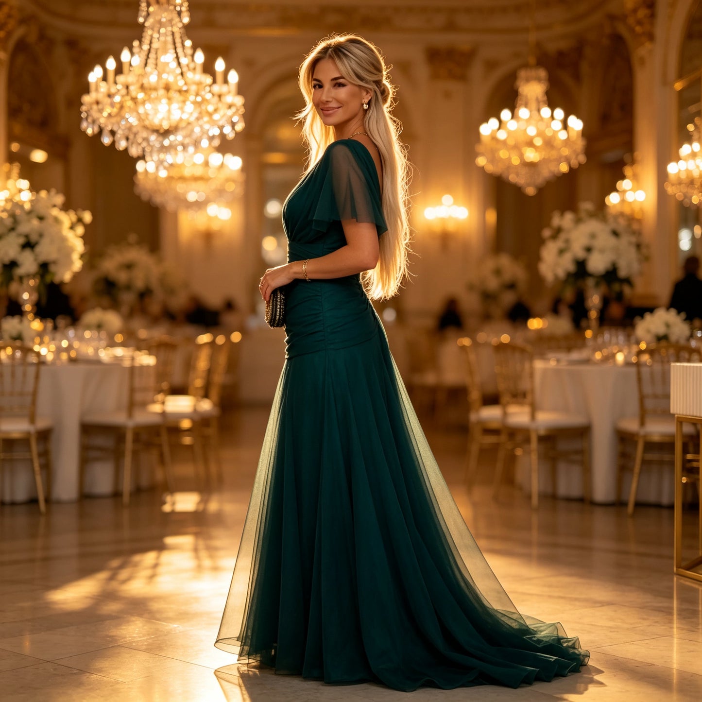 V-neck cold shoulder long dress