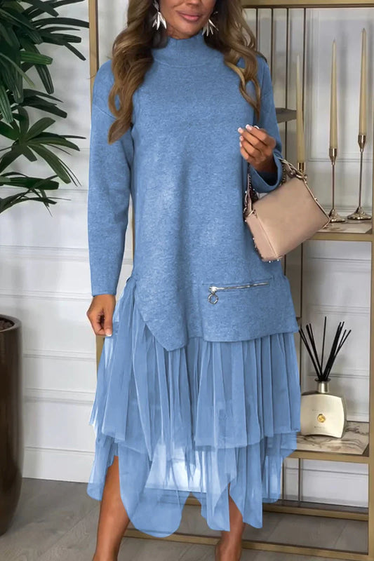 💥Limit Time 49% OFF🎉Women's Casual Solid Color Mesh Patchwork Dress