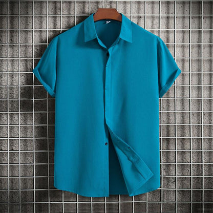 🔥Promotion - 49% Off💥-Men's Casual Loose Solid Color Button Up Short Sleeve Cotton Linen Shirt