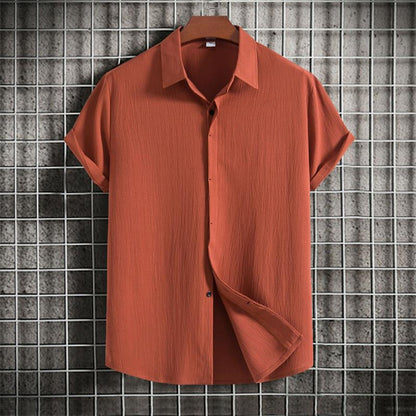 🔥Promotion - 49% Off💥-Men's Casual Loose Solid Color Button Up Short Sleeve Cotton Linen Shirt