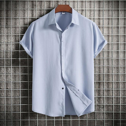 🔥Promotion - 49% Off💥-Men's Casual Loose Solid Color Button Up Short Sleeve Cotton Linen Shirt