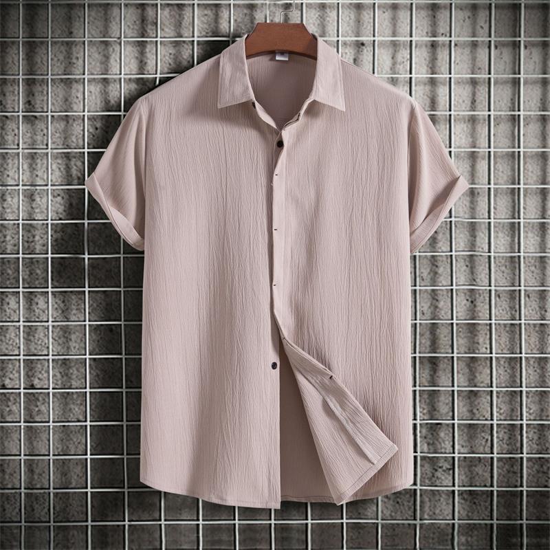 🔥Promotion - 49% Off💥-Men's Casual Loose Solid Color Button Up Short Sleeve Cotton Linen Shirt