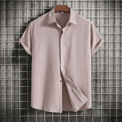 🔥Promotion - 49% Off💥-Men's Casual Loose Solid Color Button Up Short Sleeve Cotton Linen Shirt