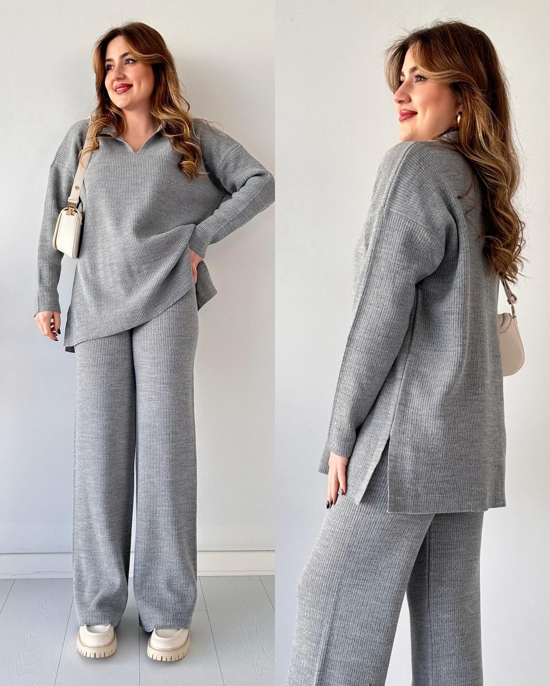 🔥V-Neck Casual Slit Knitted Two-Piece Set