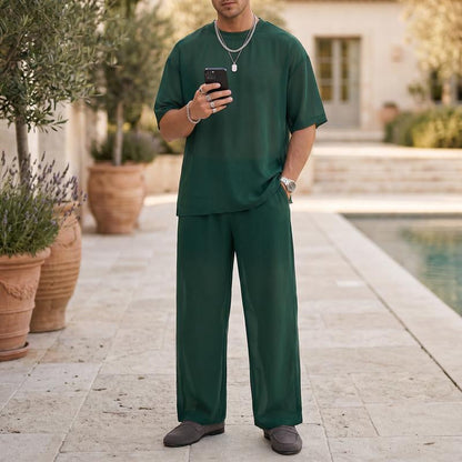 🥳SUMMER HOT SALE💥49% OFF! 🔥Men's T-Shirt & Wide-Leg Pants 2-Piece Set