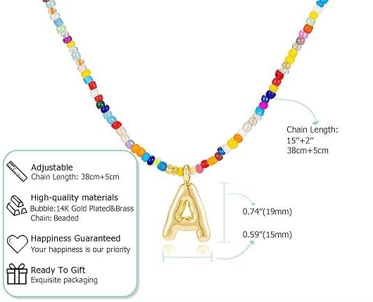 🌈 Letter Beaded Necklace for Women🔤A-Z