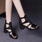 👡[35-40] 2024 New Soft Bottom Hollow Chunky Heel Soft Leather Roman Sandals