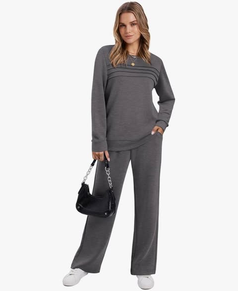 ✨Women's Crew Neck Top & Drawstring Pants Set