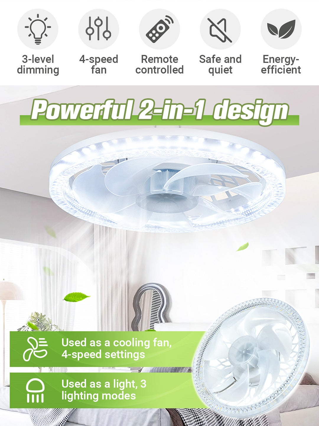 🍃2-in-1 Mute Adjustable Fan Light with Remote Control🌿