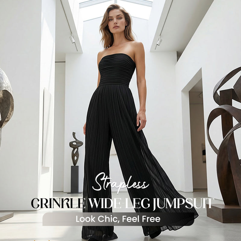 ⏳LAST DAY SALE 49% OFF💕Strapless Crinkle Wide-Leg Jumpsuit