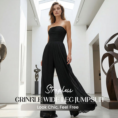 ⏳LAST DAY SALE 49% OFF💕Strapless Crinkle Wide-Leg Jumpsuit