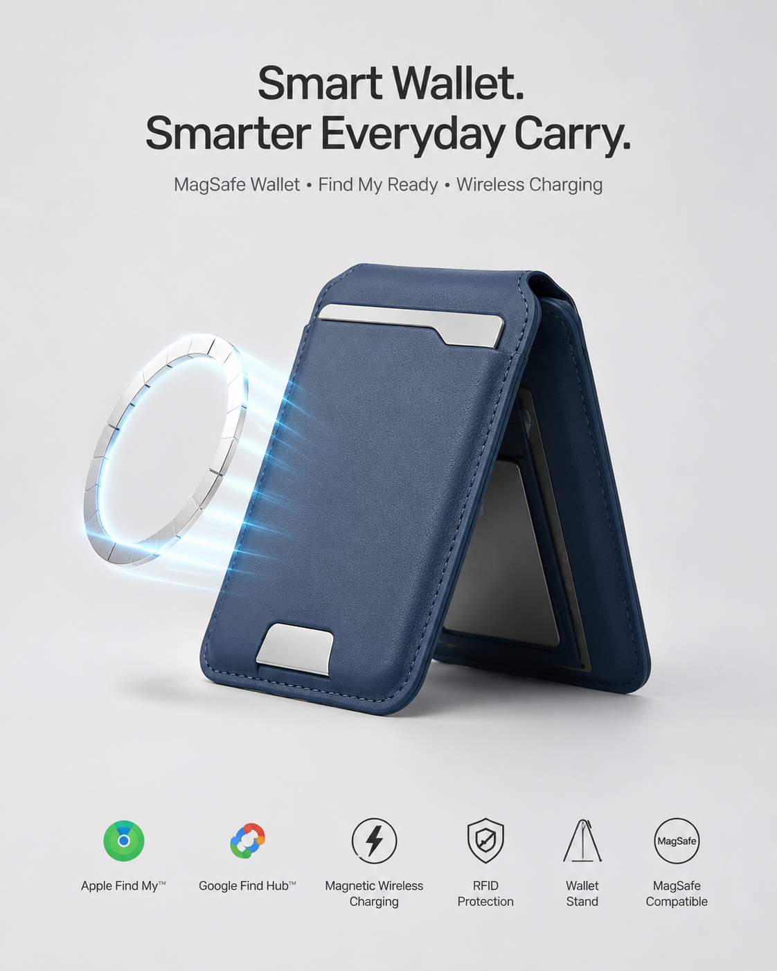 🔥50K+ SOLD!🔥Smart MagSafe Wallet Made of Genuine Nappa Leather – with Apple Find My™ & Google Find Hub™, RFID Protection, and Wireless Charging.