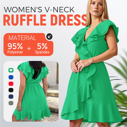 ❤️Women's Elegant Waist Tie V-Neck Ruffle Dress