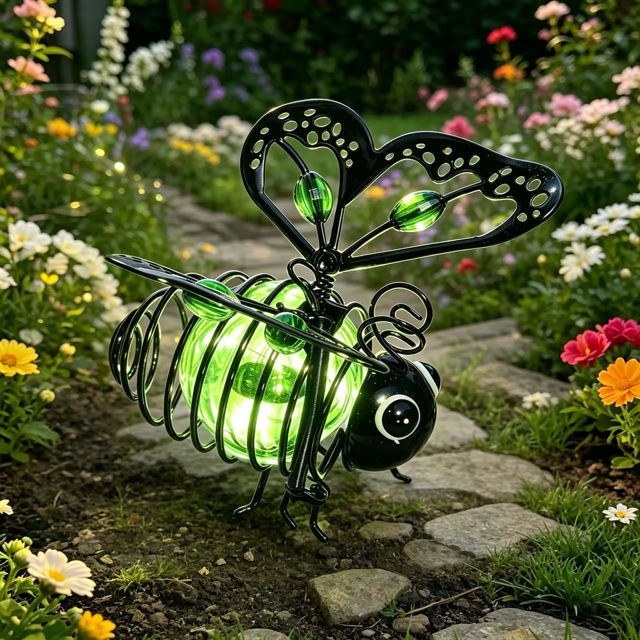 ✨🐝Solar Heart-Winged Bee Light | Weather-Resistant Metal Garden Ornament with Warm Glow
