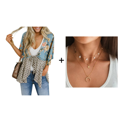 🌸Women's Floral Kimono Ruffle Sleeve Tie Cardigans Flowy Boho Loose Cover Ups