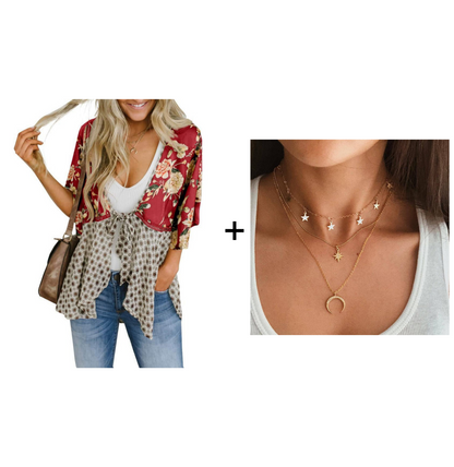 🌸Women's Floral Kimono Ruffle Sleeve Tie Cardigans Flowy Boho Loose Cover Ups