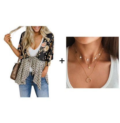 🌸Women's Floral Kimono Ruffle Sleeve Tie Cardigans Flowy Boho Loose Cover Ups