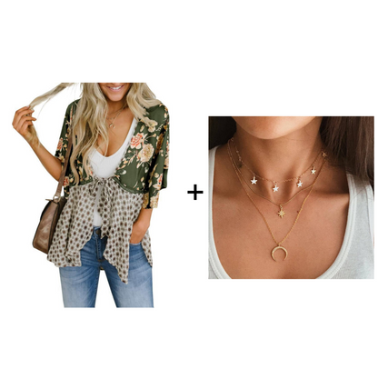 🌸Women's Floral Kimono Ruffle Sleeve Tie Cardigans Flowy Boho Loose Cover Ups