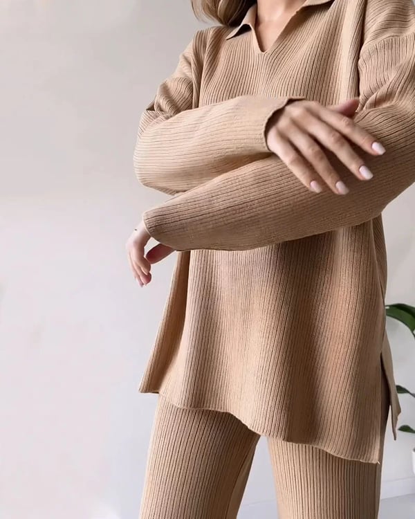 🔥V-Neck Casual Slit Knitted Two-Piece Set