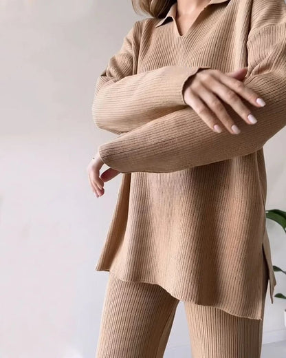 🔥V-Neck Casual Slit Knitted Two-Piece Set