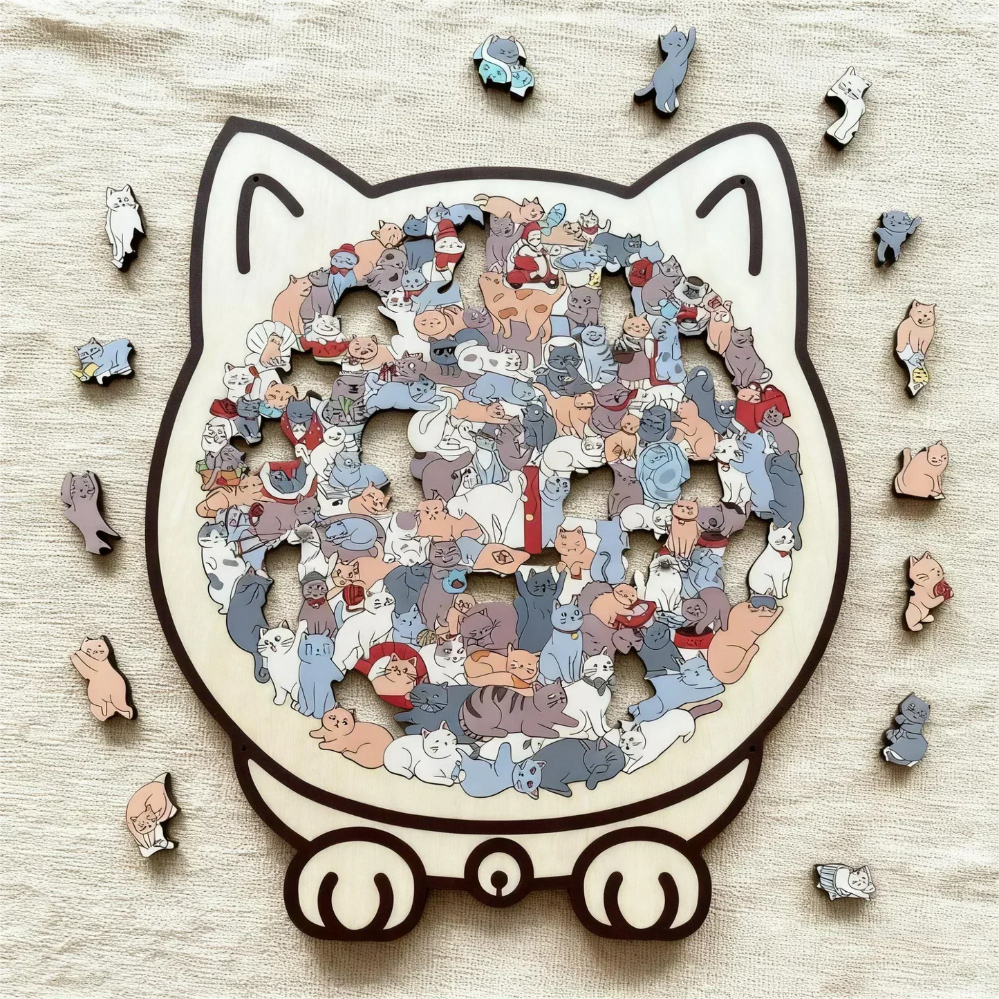 🎁🧩135-Piece Morandi-Colored Cat Shaped Wooden Jigsaw Puzzle