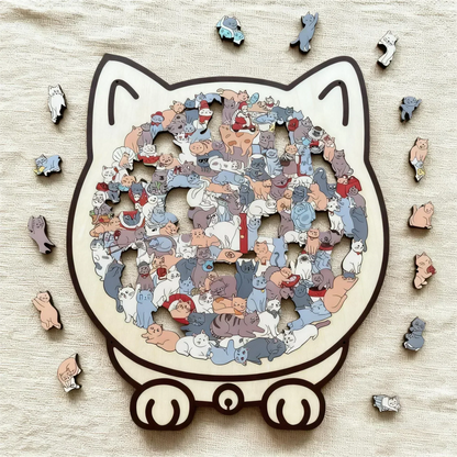 🎁🧩135-Piece Morandi-Colored Cat Shaped Wooden Jigsaw Puzzle