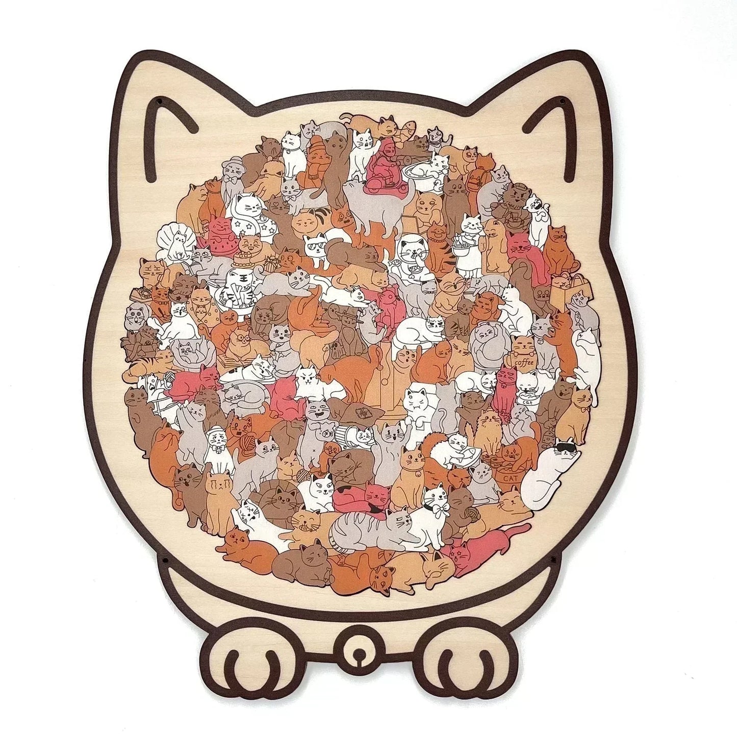 🎁🧩135-Piece Morandi-Colored Cat Shaped Wooden Jigsaw Puzzle