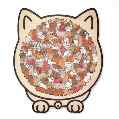 🎁🧩135-Piece Morandi-Colored Cat Shaped Wooden Jigsaw Puzzle