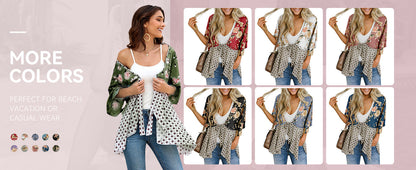 🌸Women's Floral Kimono Ruffle Sleeve Tie Cardigans Flowy Boho Loose Cover Ups