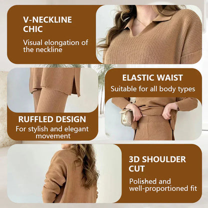 🔥V-Neck Casual Slit Knitted Two-Piece Set