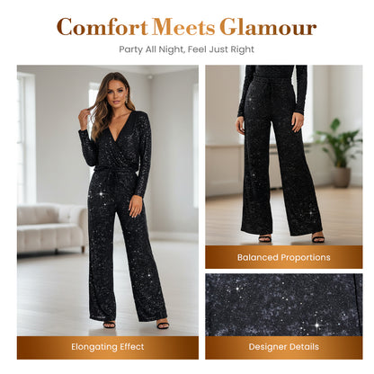 📢📢50 % OFF !!🎅Women's Sequin Sparkle Wide Leg Pants with Elastic Waistband