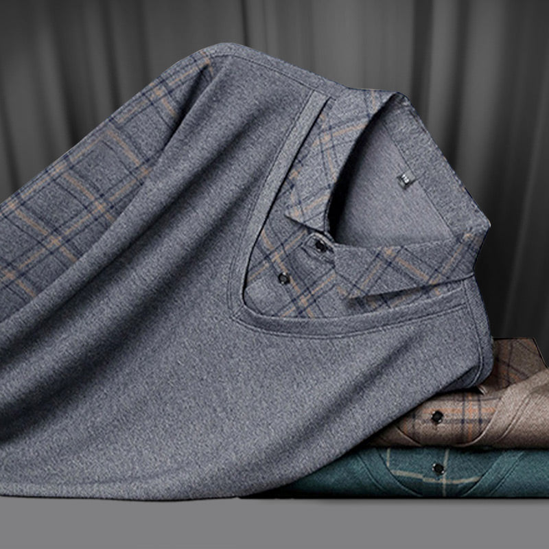 💥Hot Sale🍂Men's Faux Two Piece Lapel Long-Sleeve Tops
