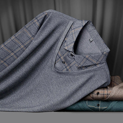 💥Hot Sale🍂Men's Faux Two Piece Lapel Long-Sleeve Tops