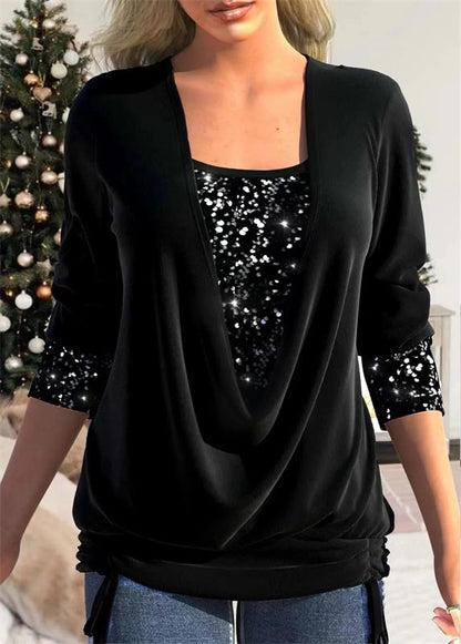 💖LAST DAY PROMOTION - 50%OFF💖 Sequin Loose Smocked Fake Two-Piece Top